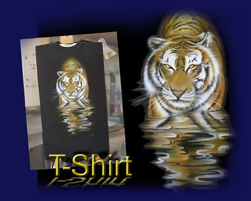 Airbrush on T-shirt, Tiger on Water